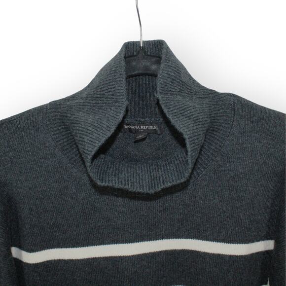 XL BananaRepublic Turtleneck Sweater Stripe Charcoal Heather Soft - Picture 8 of 16